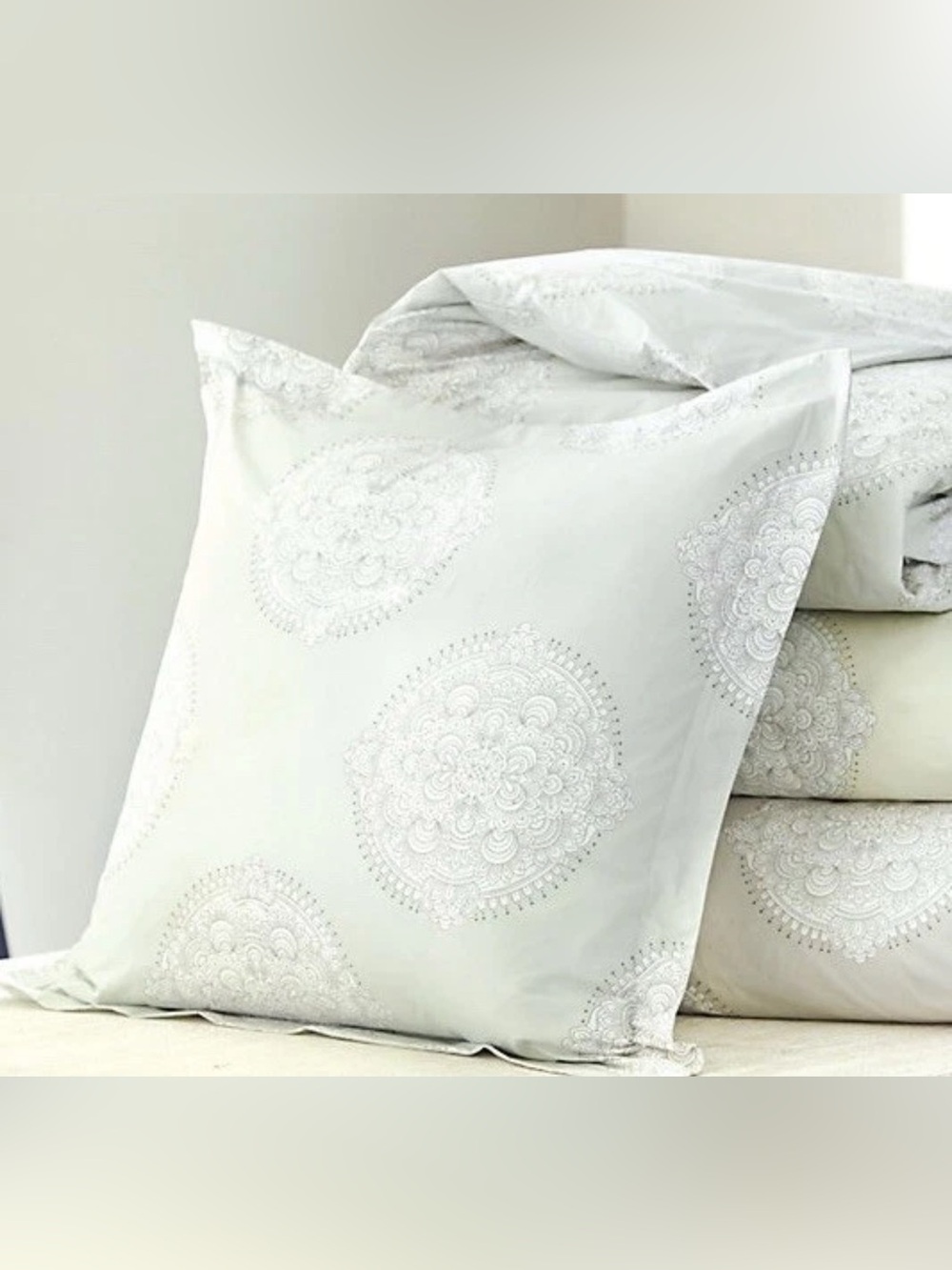 3pc Ballard Designs Lola Medallion Euro Shams in Light Sage NIP